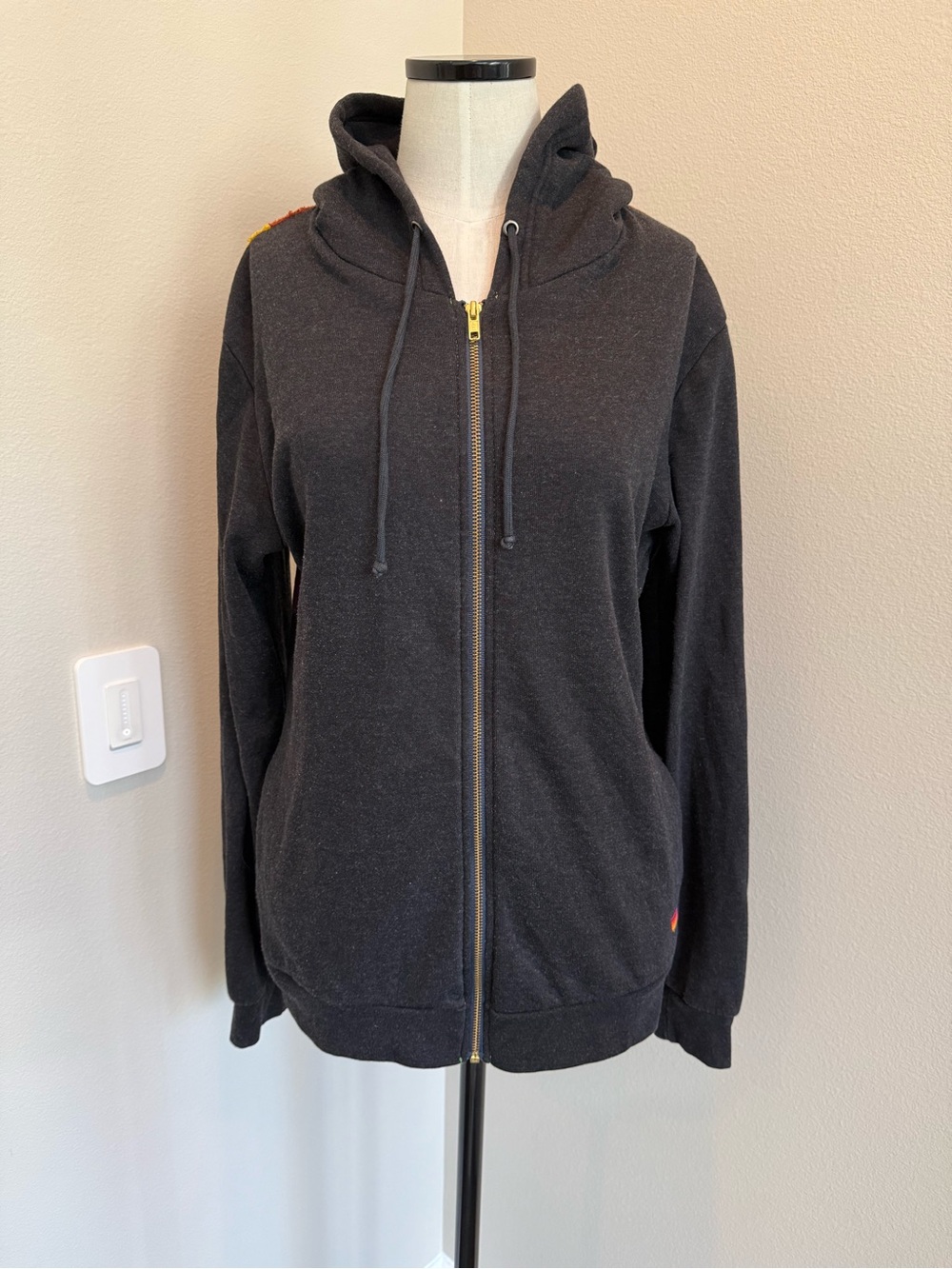 Aviator Nation Black Zip Hoodie with Gold Hardware